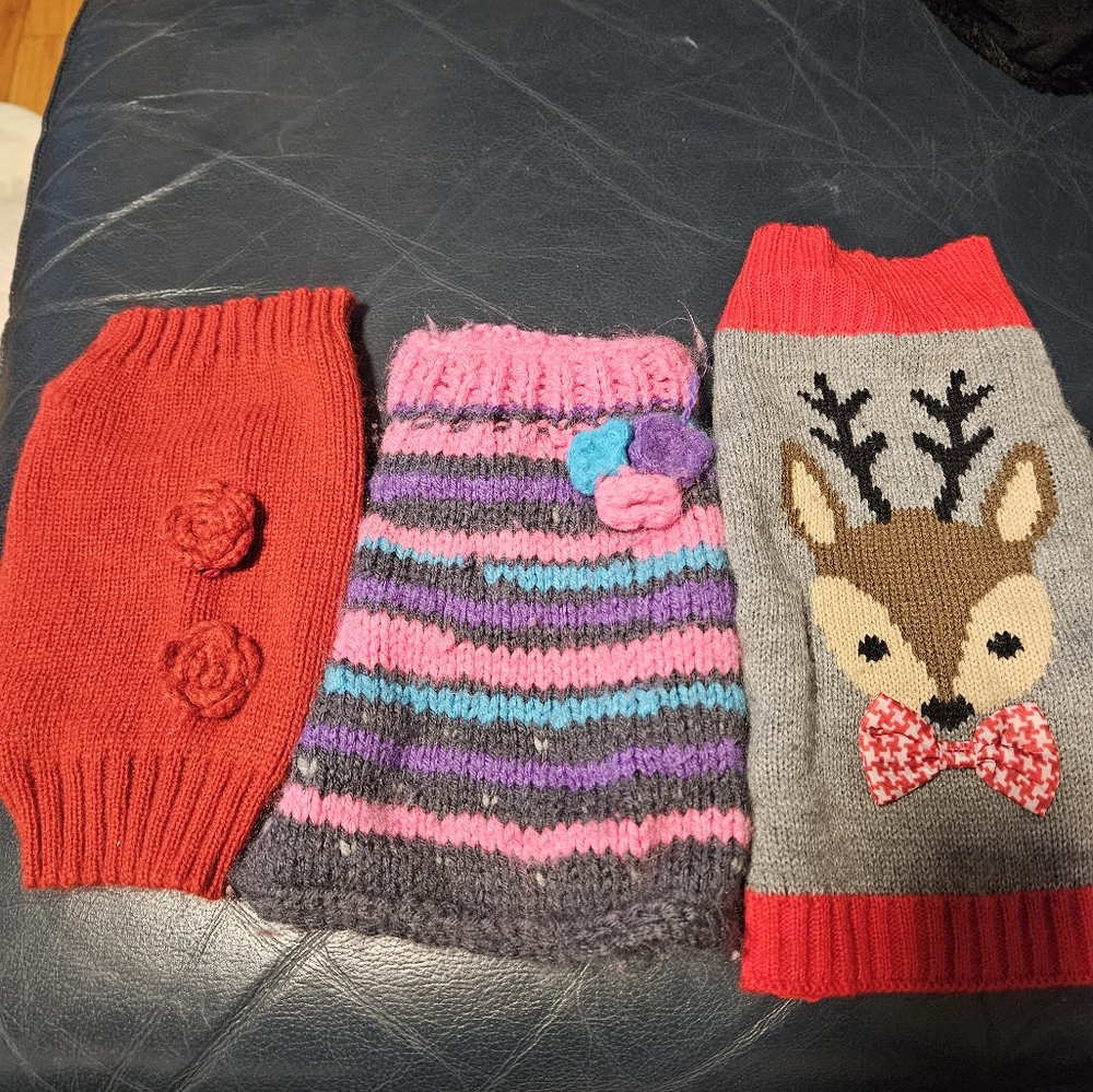 Knitted Dog Sweaters - Red, Multicolor, Gray with Deer